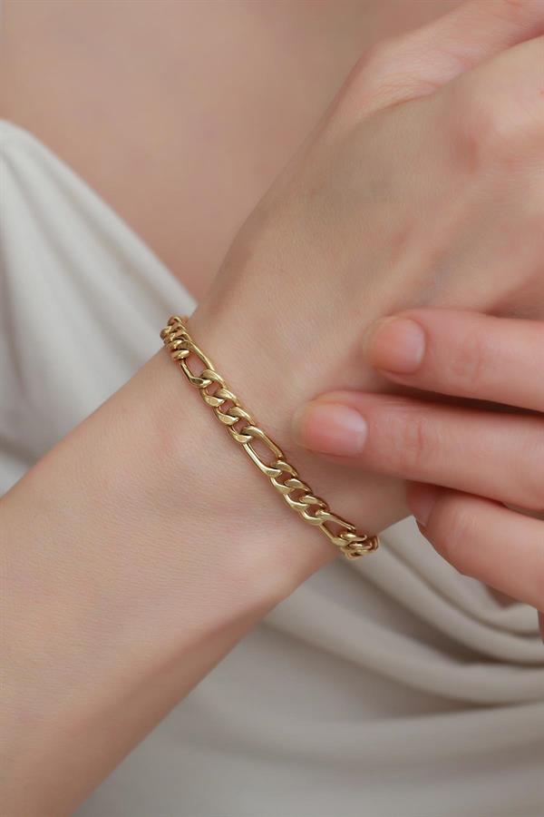 14K Solid Gold Thick Figaro Unisex Chain Bracelet