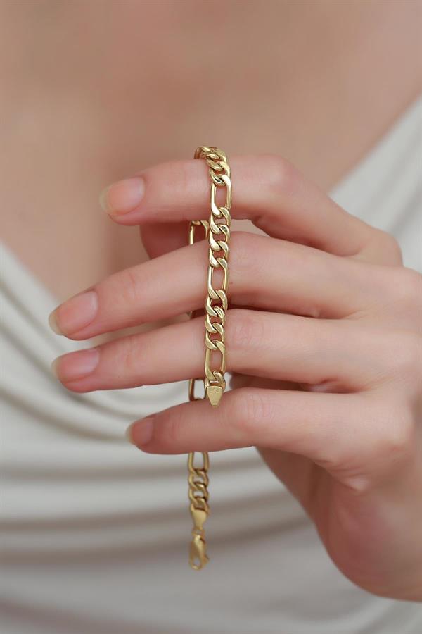 14K Solid Gold Thick Figaro Unisex Chain Bracelet
