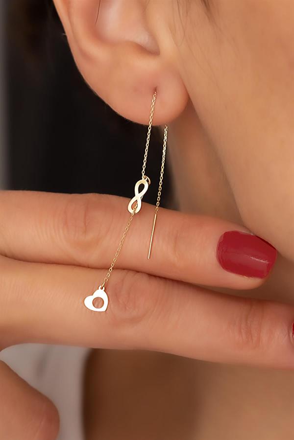 14K Solid Gold Heart Infinity Chain Earrings