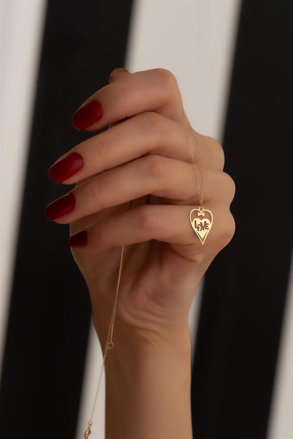 14K Solid Gold Love Bow Heart Necklace