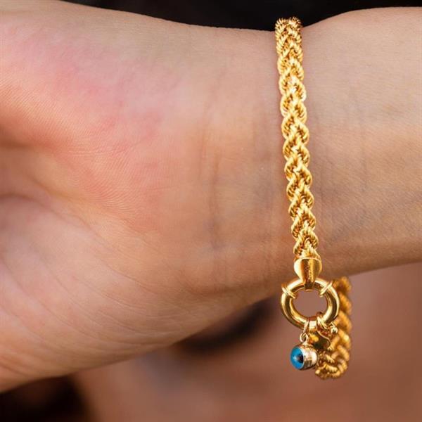 14K Solid Gold Blue Eyed Double Row Twisted Bracelet