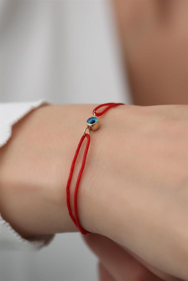 14K Solid Gold Blue Eyed Red String Bracelet