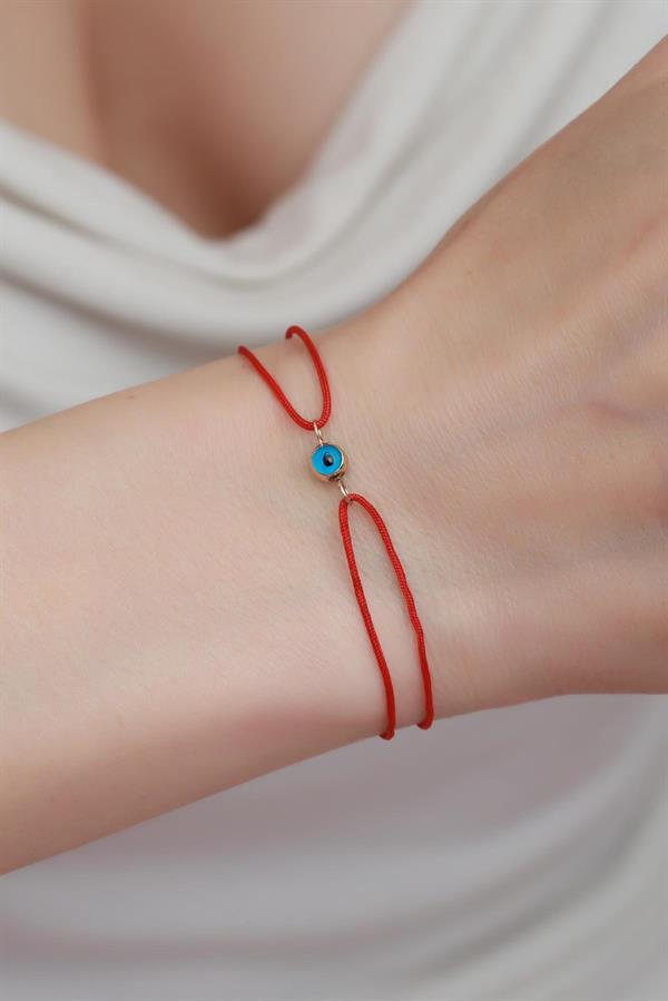 14K Solid Gold Blue Eyed Red String Bracelet