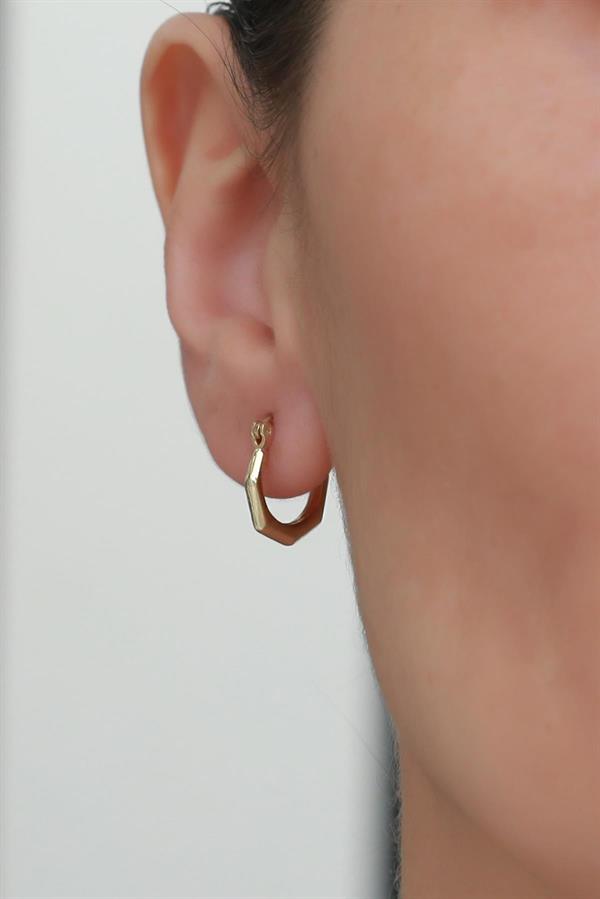 14K Solid Gold Mini Hexagon Earrings