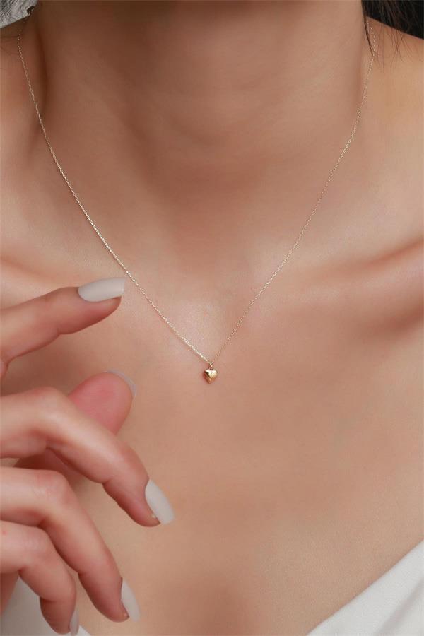 14K Solid Gold Dainty Heart Necklace