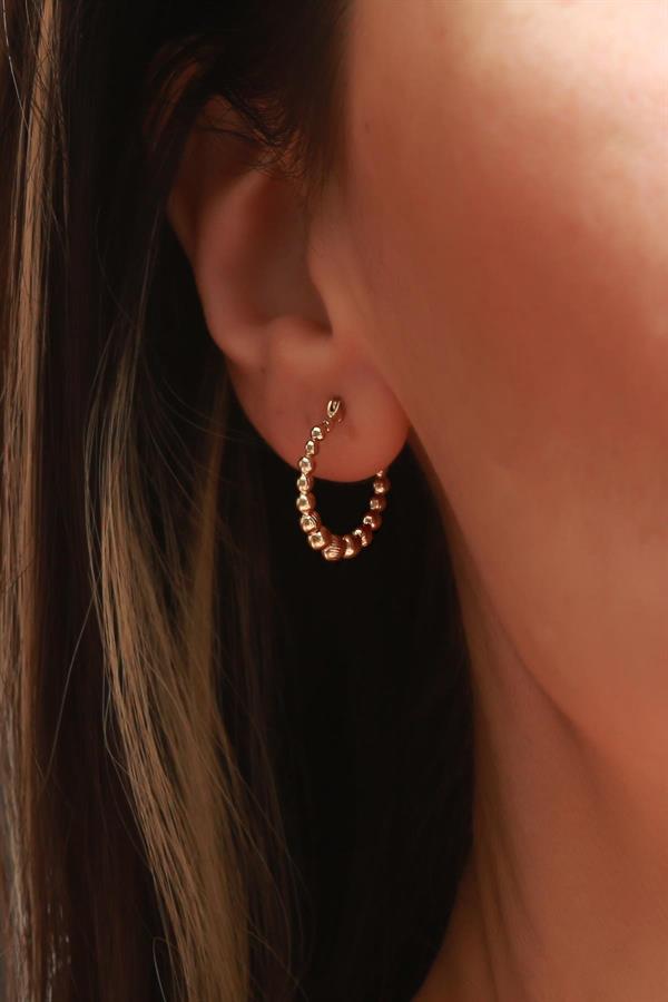 14K Solid Gold Mini Row Stud Hoop Earrings