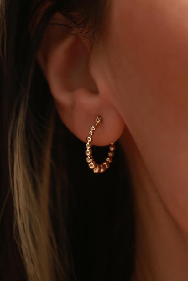 14K Solid Gold Mini Row Stud Hoop Earrings