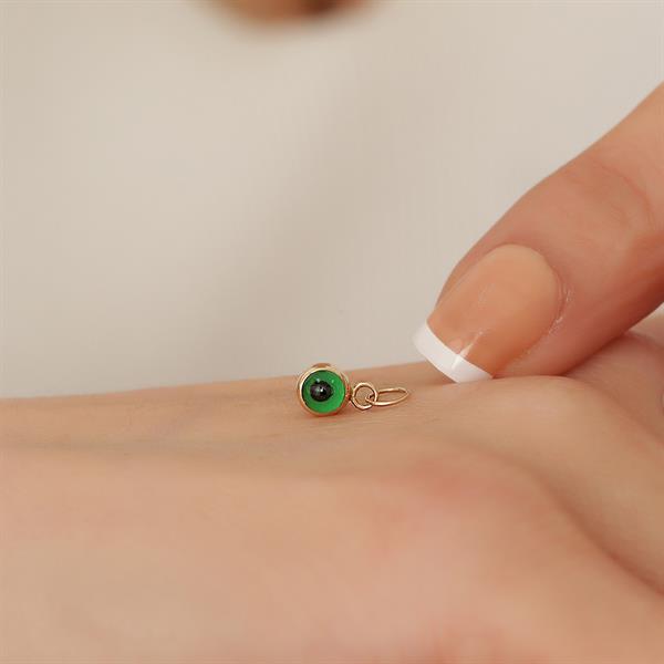  14K Solid Gold Mini Green Eye Bead Pendant