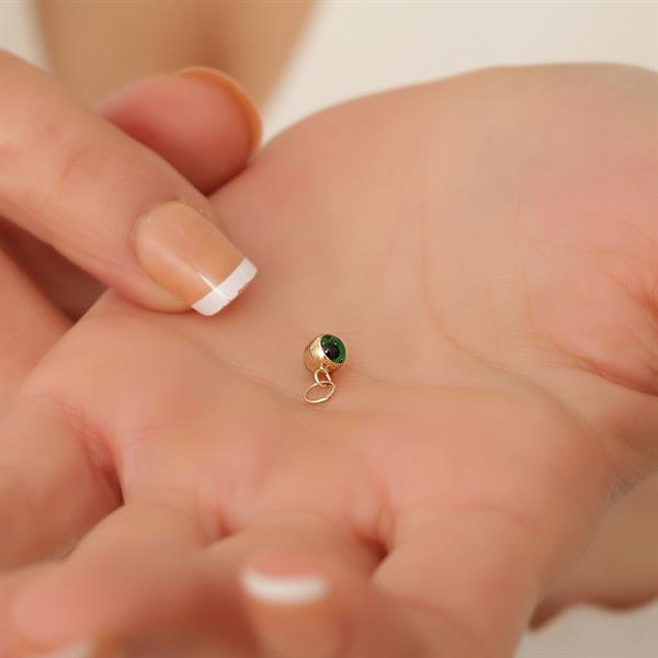  14K Solid Gold Mini Green Eye Bead Pendant