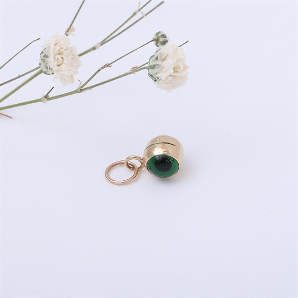  14K Solid Gold Mini Green Eye Bead Pendant
