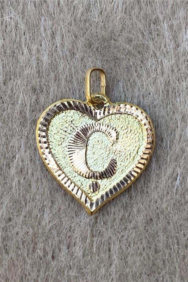 14K Solid Gold Nostalgic Heart Letter O Pendant