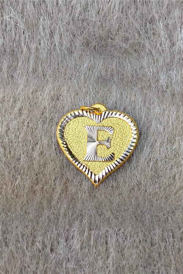 14K Solid Gold Nostalgic Heart Letter E Pendant