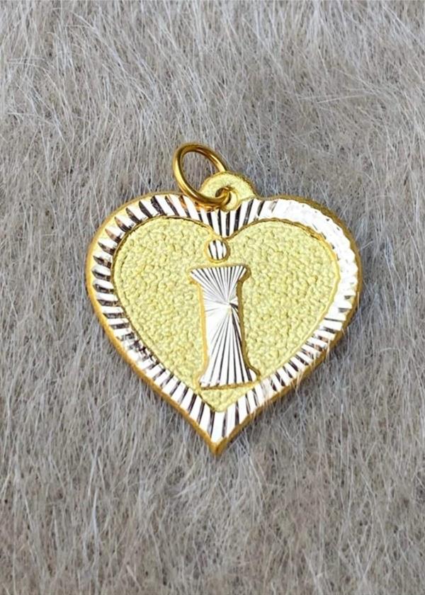 14K Solid Gold Nostalgic Heart Letter I Pendant