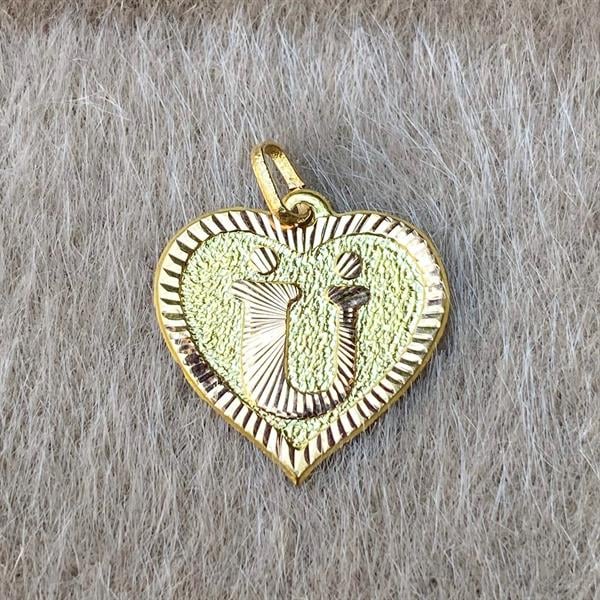 14K Solid Gold Nostalgic Heart Letter U Pendant