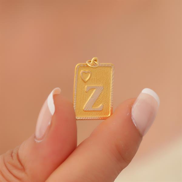 14K Solid Gold Nostalgic Square Z Letter Pendant