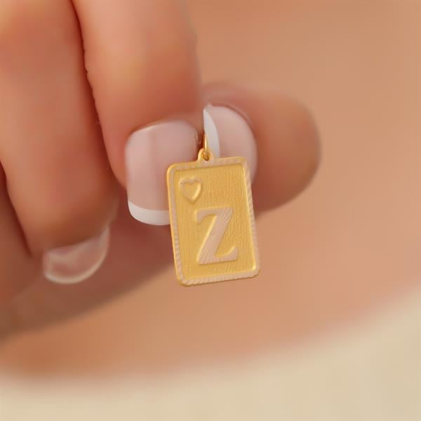 14K Solid Gold Nostalgic Square Z Letter Pendant