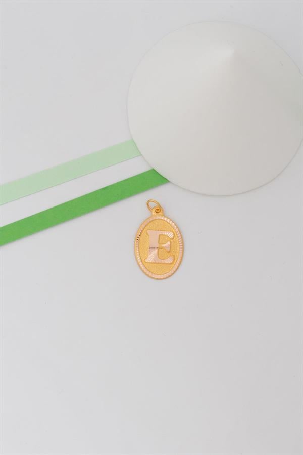 14K Solid Gold Nostalgic Oval E Letter Pendant