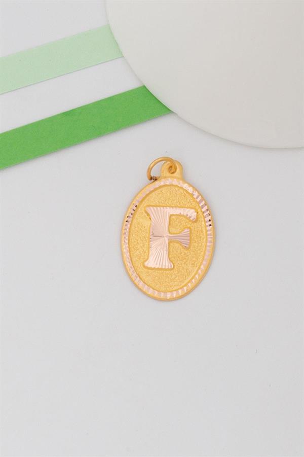 14K Solid Gold Nostalgic Oval Letter F Pendant