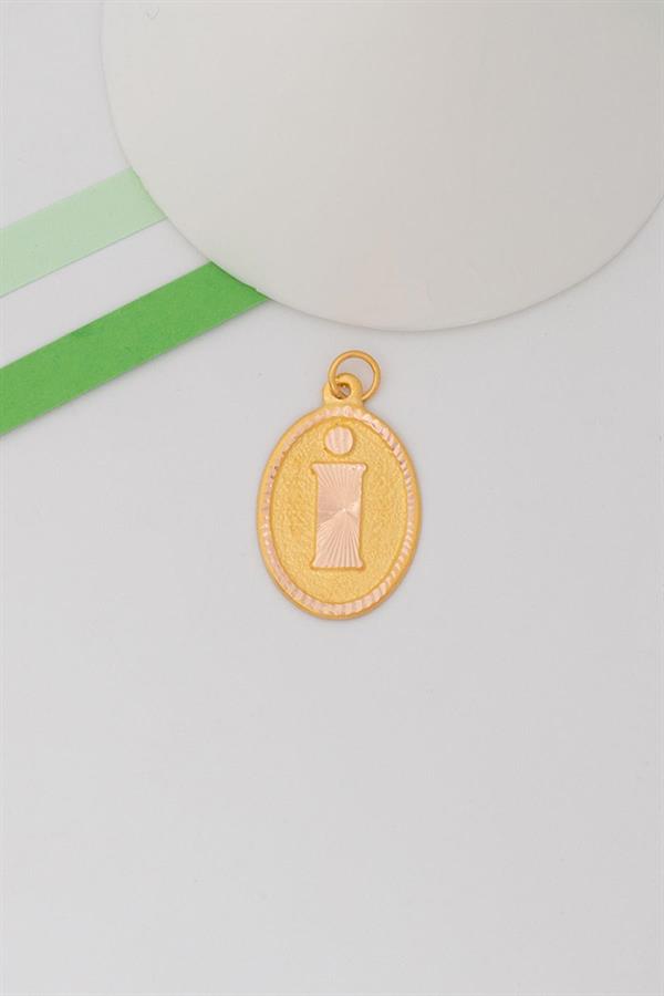 14K Solid Gold Nostalgic Oval I Letter Pendant