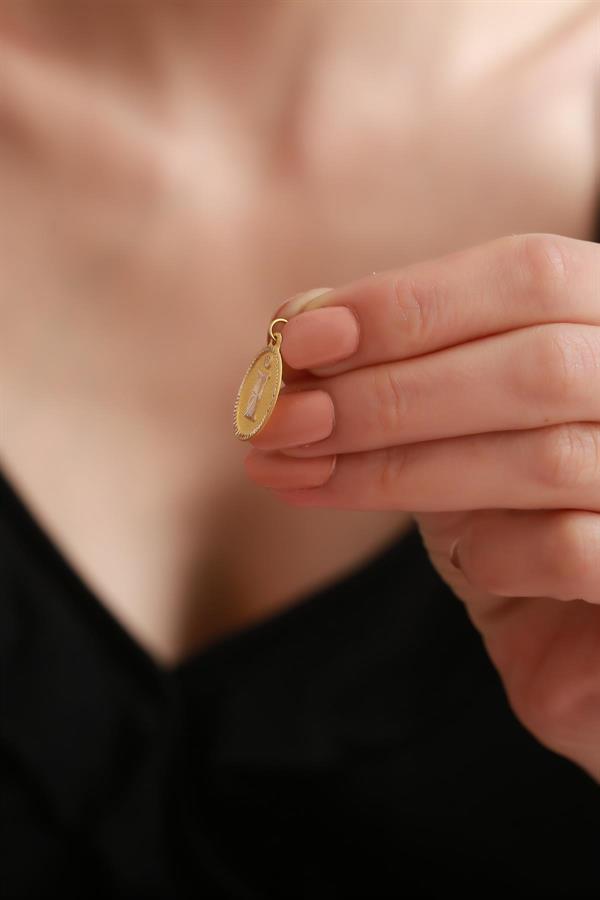 14K Solid Gold Nostalgic Oval I Letter Pendant