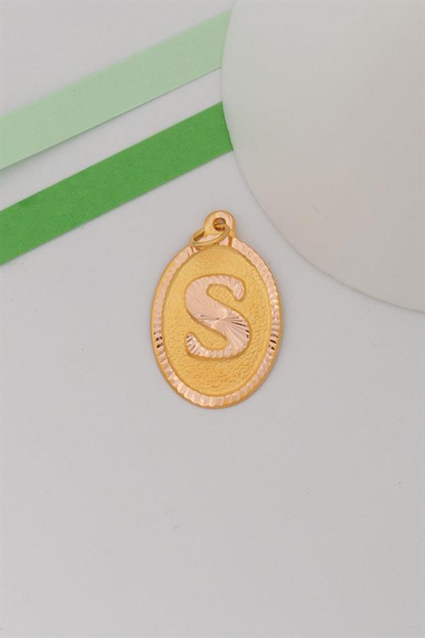 14 Ayar Altın Nostaljik Oval S Harf Kolye Ucu