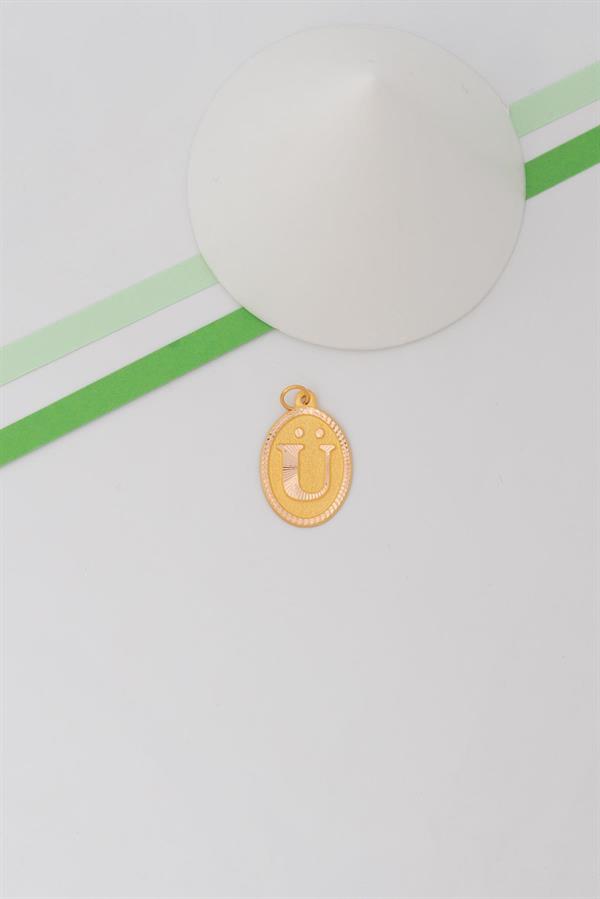 14K Solid Gold Nostalgic Oval Ü Letter Pendant