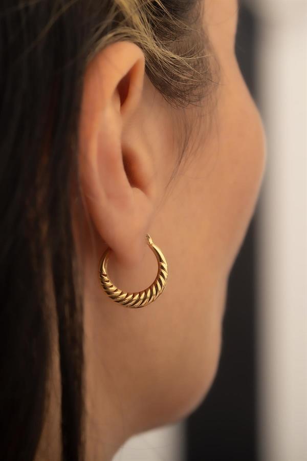 14K Solid Gold Medium Size Mussel Hoop Earrings