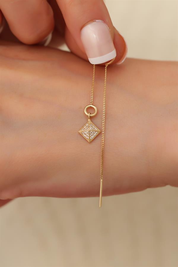 14K Solid Gold Pyramid Chain Earrings