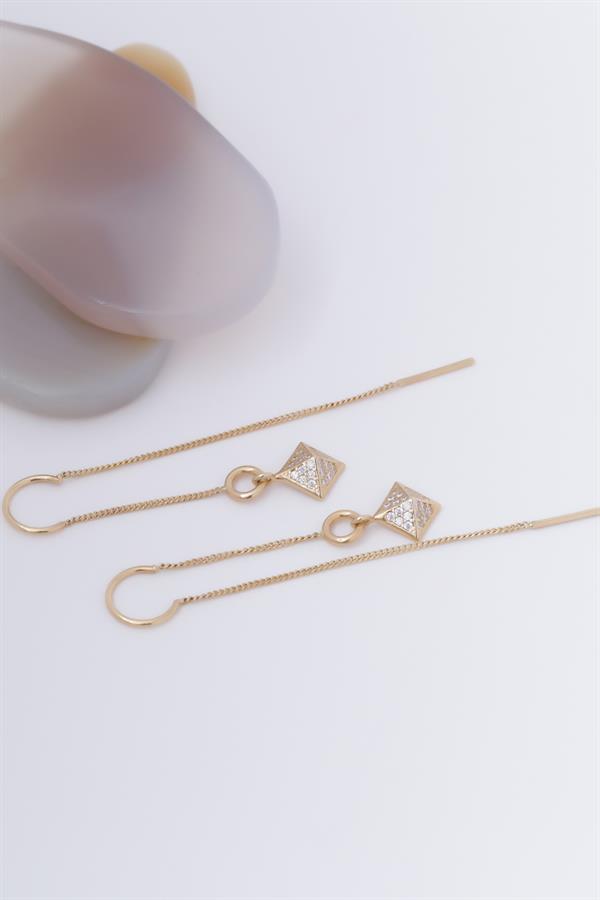 14K Solid Gold Pyramid Chain Earrings