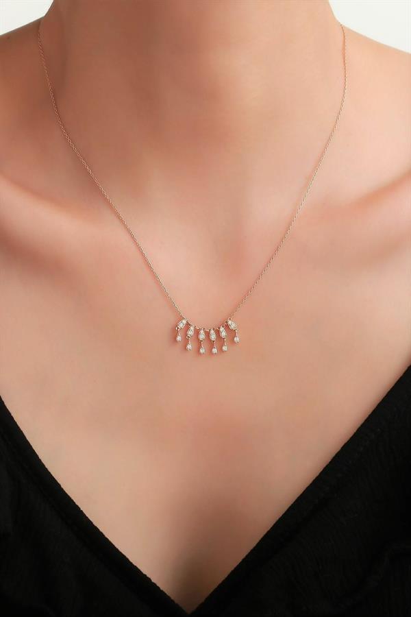 14K Solid Gold Diamond Mini Drop Pendant Necklace