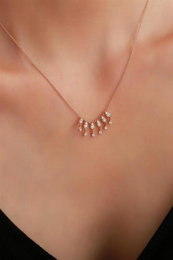 14K Solid Gold Diamond Mini Drop Pendant Necklace