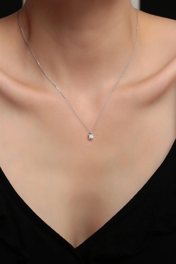 14K Solid Gold Diamond Single Stone Necklace