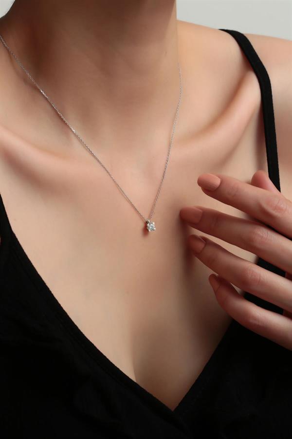 14K Solid Gold Diamond Single Stone Necklace