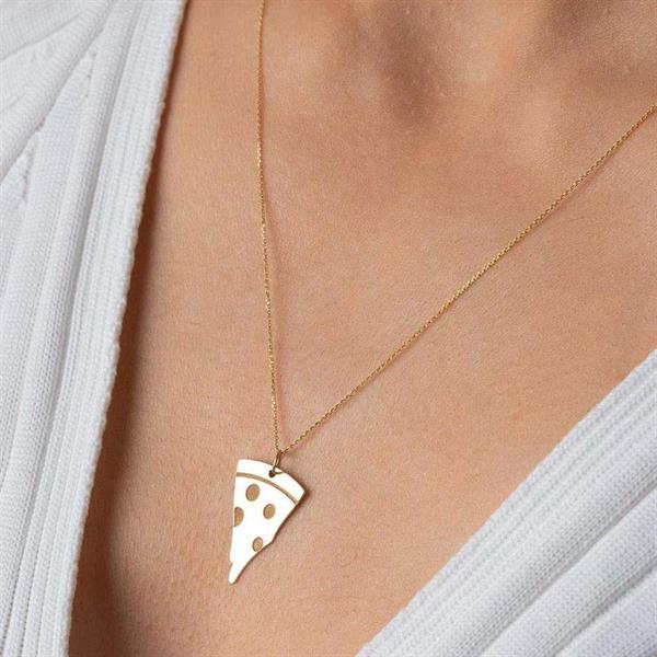 14K Solid Gold Pizza Necklace