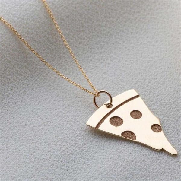  14K Solid Gold Pizza Necklace