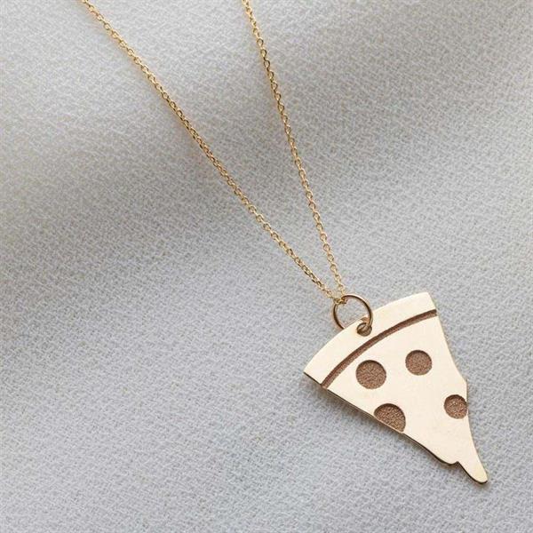  14K Solid Gold Pizza Necklace