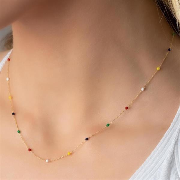 14K Gold Rainbow Colored Beaded Necklace
