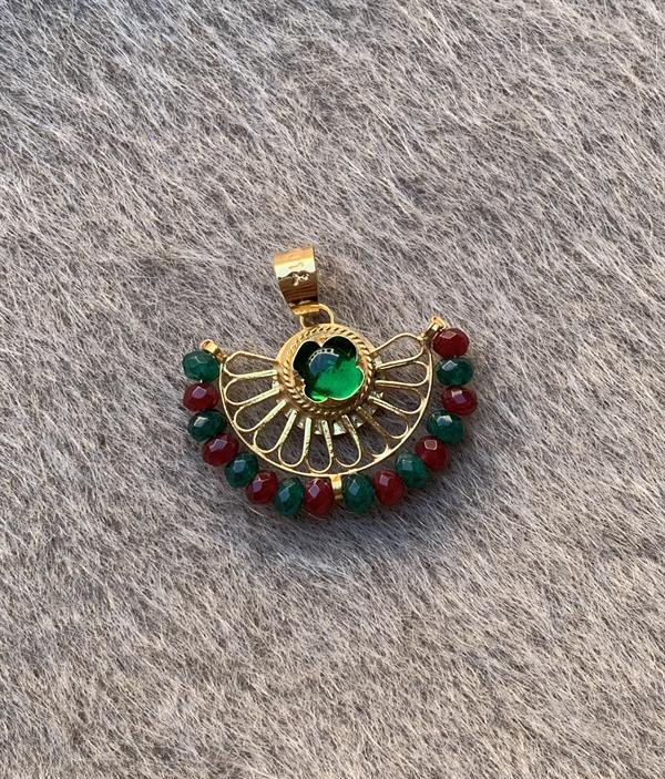 14K Solid Gold Color Beaded Fan Handcrafted Pendant