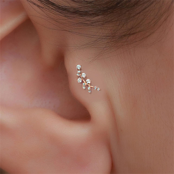 14 Ayar Altın Rose Taşlı Dal Tragus Piercing