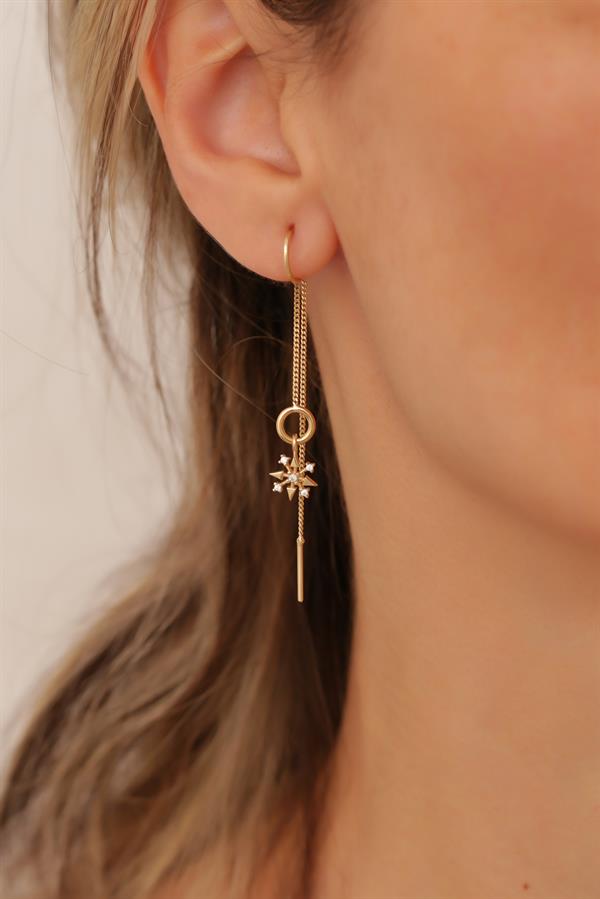 14K Solid Gold Sagita Chain Earrings