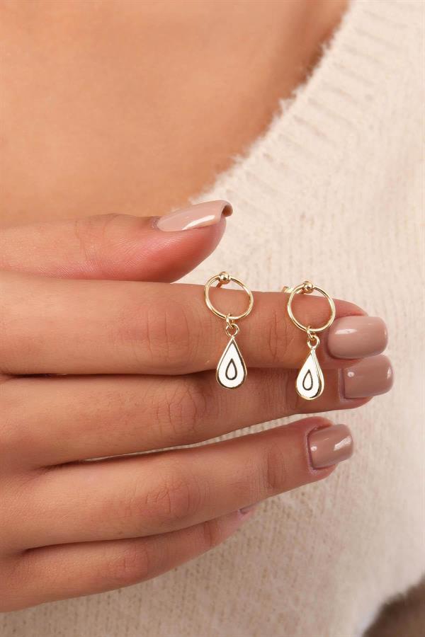  14K Solid Gold Dangle White Drop Earrings