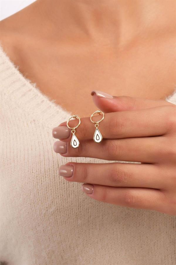  14K Solid Gold Dangle White Drop Earrings