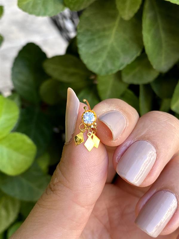 14K Solid Gold Dangle Ring Clamping Ring with Stone