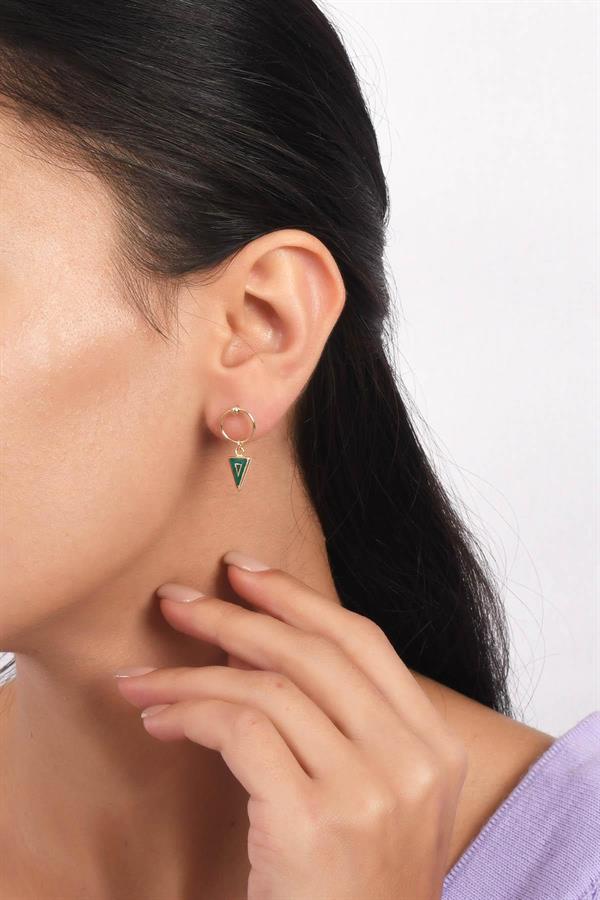  14K Solid Gold Dangle Green Triangle Earrings