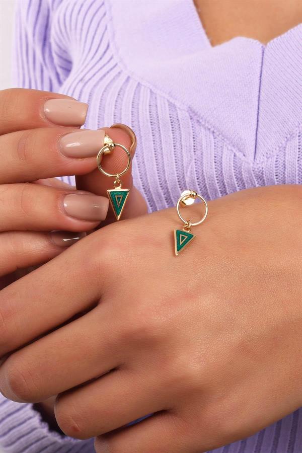  14K Solid Gold Dangle Green Triangle Earrings