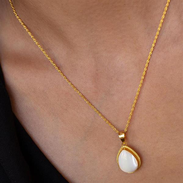 14K Solid Gold Mother of Pearl Stone Necklace Drop Model