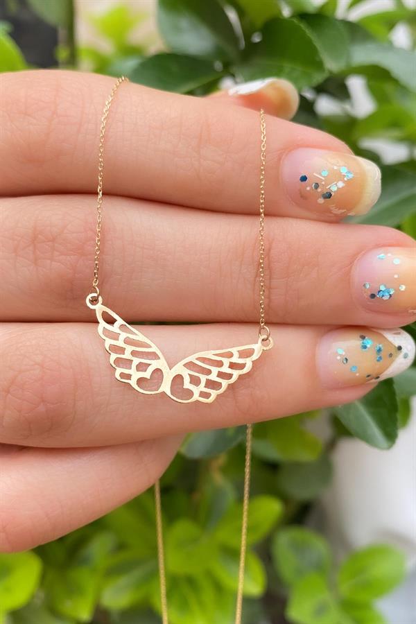 14K Solid Gold Love Wing Necklace