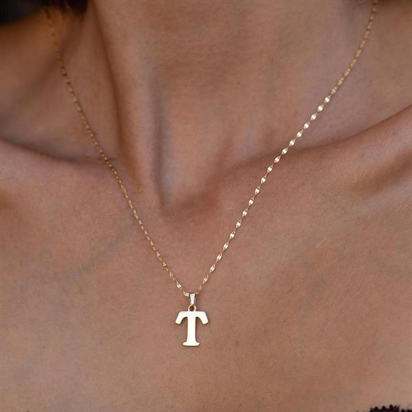 14K Solid Gold Plate T Letter Necklace