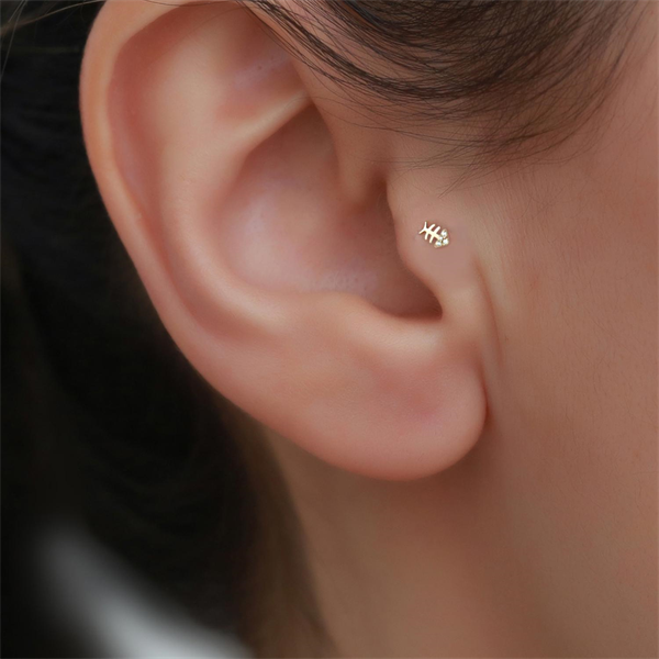 14 Ayar Altın Taşlı Balık Tragus Piercing