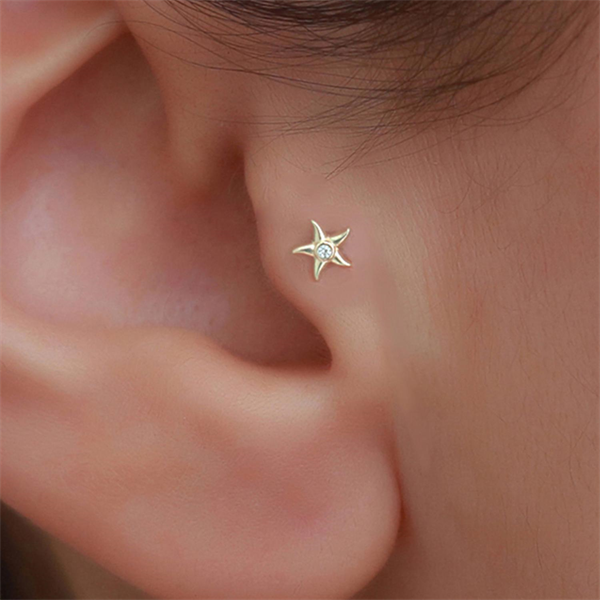 14 Ayar Altın Taşlı Deniz Yıldızı Tragus Piercing